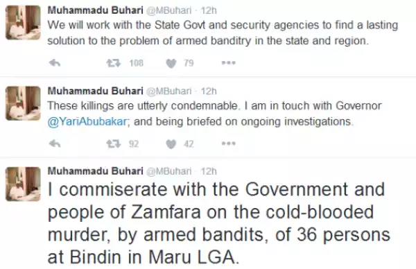 President Buhari reacts to the killing of 40 miners by gunmen in Zamfara